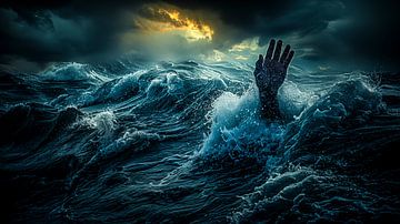 Zeespiegelstijging - Een wanhopige hand reikt naar hulp van Luc de Zeeuw