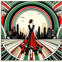 Art Deco women's fashion red green