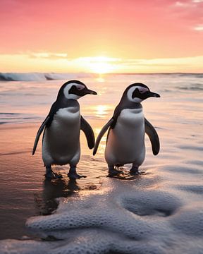 Pinguïns aan zee van fernlichtsicht