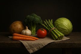 Harvest on Wood - rustic vegetable still life by Kleurenrijk