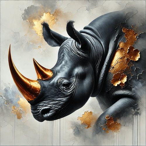 Neushoorn met Bronzen Accenten | Modern Wanddecoratie