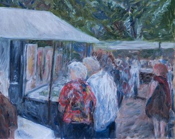 Kunstmarkt in schildersdorp "De kunstkenners" van Paul Nieuwendijk