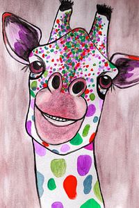 Giraffe Abstrakt Aquarell in Rot Rosa Grün