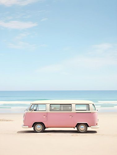 Roze busje op het strand van drdigitaldesign