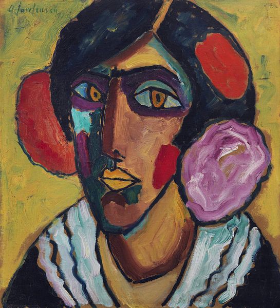 ALEXEJ VON JAwlENSKY, Female head with flowers in hair, ca 1913 by Atelier Liesjes