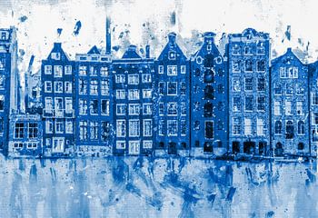Grachtepandjes in Delfts Blauw  Amsterdamse charme in aquarelstijl