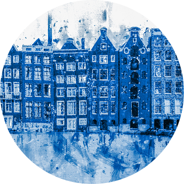 Grachtepandjes in Delfts Blauw  Amsterdamse charme in aquarelstijl van Dutch Art Works