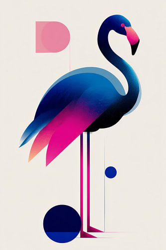 Flamant rose graphique en bleu et magenta