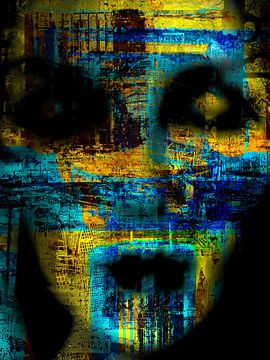 Het abstracte gezicht in geel en blauw van Gabi Hampe