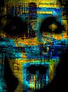 Het abstracte gezicht in geel en blauw van Gabi Hampe thumbnail