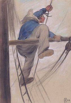 Matroos in het want, Herman Heijenbrock, 1904 van Atelier Liesjes
