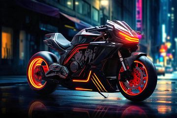 Neon cyberpunk motorfiets van ARTemberaubend