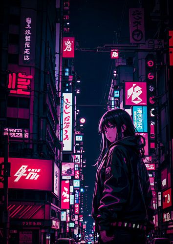 Cyberpunk Girl Anime Style Japan Night