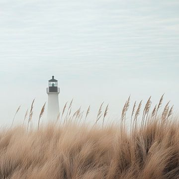 Vuurtoren in de mist van Poster Art Shop