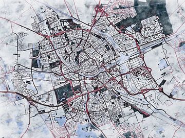 Kaart van Groningen in de stijl 'White Winter' van Maporia