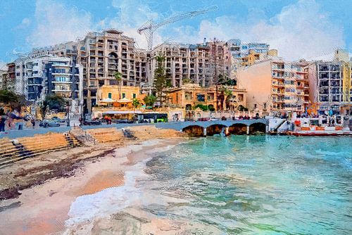 Malta Sliema stad aquarel schilderij #malta