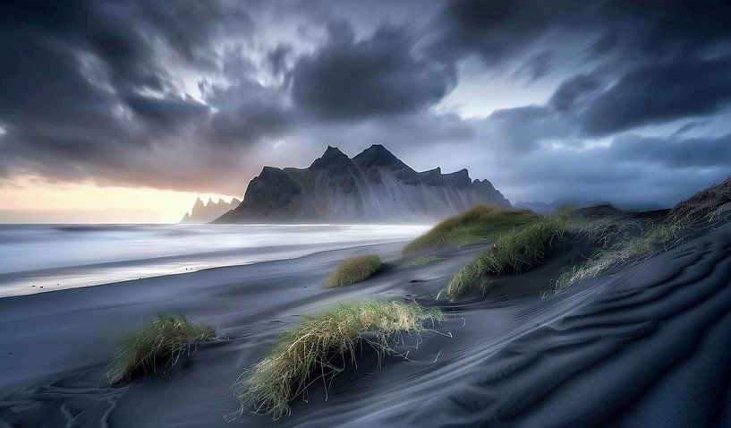 Sonnenuntergangsküsse auf felsigem Ufer von fernlichtsicht