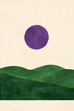 Purple sun over green hills by Poster Art Shop