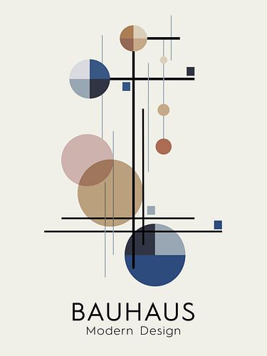 Bauhaus Swinging Blue – Luxe Abstract Kunstwerk in Blauw, Roze en Bruin