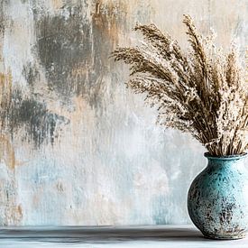Blauwe rustieke vaas met pluimen van Art & Soul Creations