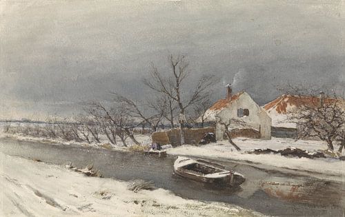 Paysage d'hiver avec des maisons sur un canal, Louis Apol,