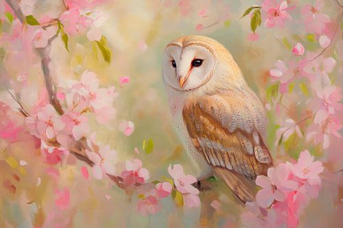 Uil in de bloesemboom