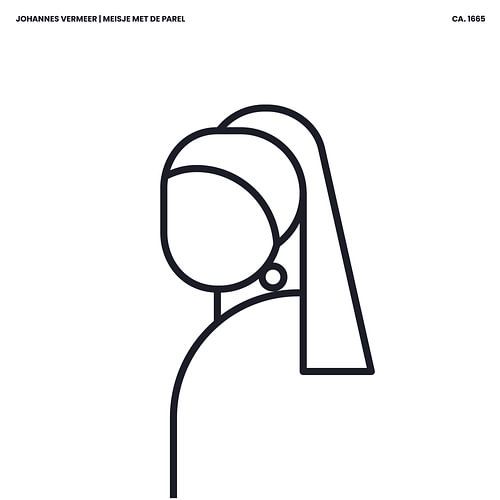 The Girl with the Pearl Earring abstract line illustration on white background with black line pattern