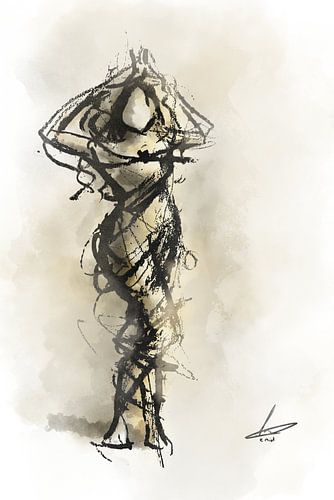 Femme en robe de fil de fer barbelé