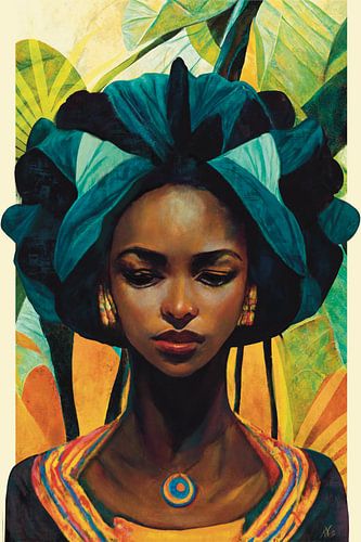 Afrikaanse vrouw met Haarband (Headwrap) in Jungle