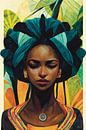 Afrikaanse vrouw met Haarband (Headwrap) in Jungle van Karen Nijst thumbnail