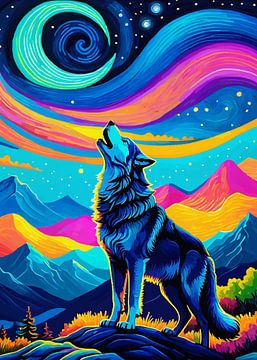 Wolf huilende sterrennacht van MIROKKU
