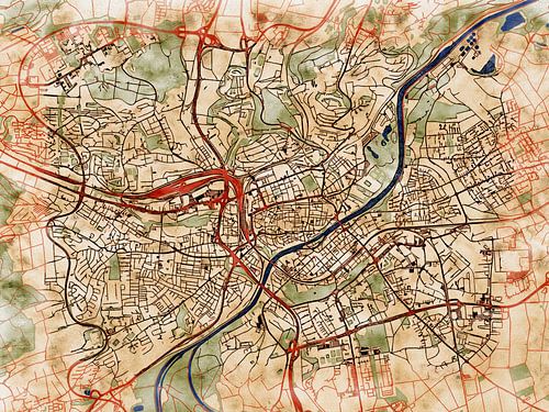 Kaart van Ulm in de stijl 'Serene Summer'