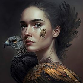 girl mixed with bird by Gelissen Artworks