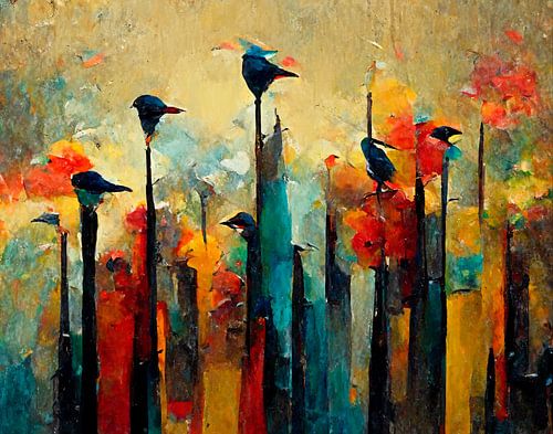 A group of birds hidden among the trees. Part 4