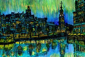 Aquarell Malerei Amstel Mint Tower Amsterdam Blaue Stunde