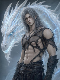 Silberner Krieger und Drache