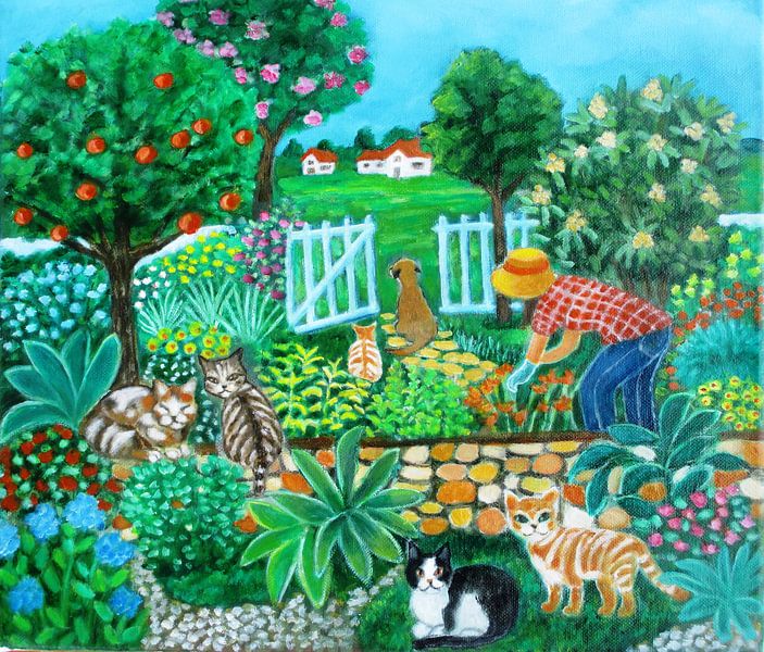 Katten in een tuin van Gloria Gill