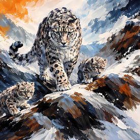 Snow leopard with cubs by Linda de Klein