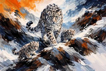 Snow leopard with cubs