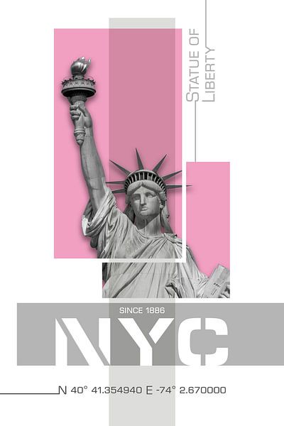 Poster Art NYC Freiheitsstatue | pink von Melanie Viola
