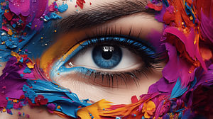 farbenfrohes abstraktes blaues Auge der Person, Aquarell-Ölgemälde-Design
