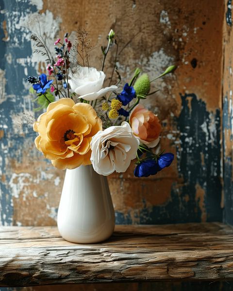 Kleurrijk en modern stilleven met bloemen van Studio Allee