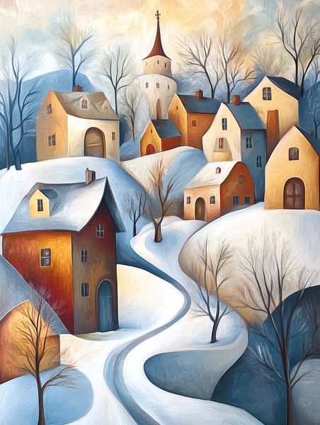Snow in the village by Jutta Maria Pusl