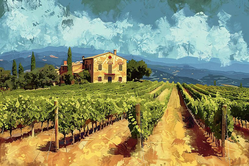 Sun-drenched Italian Vineyard with House by Art & Soul Creations