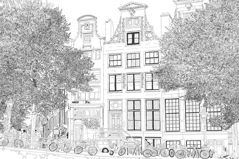 Tekening Herengracht 392 Amsterdam Pentekening Lijntekening van Hendrik-Jan Kornelis