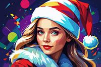 potrait painting a women with santa claus costum