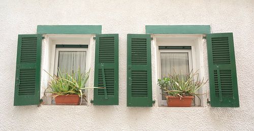 Volets verts à deux petites fenêtres en Espagne - photographie de rue et de voyage