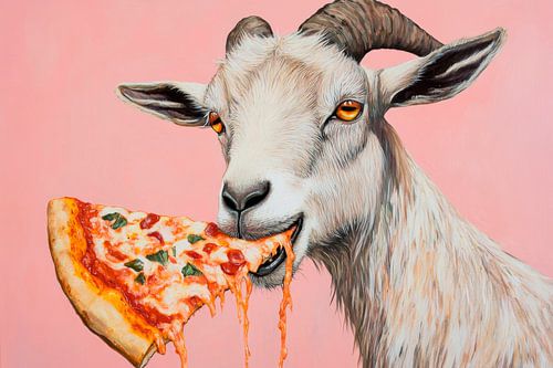 Grappige geit met pizzaplak