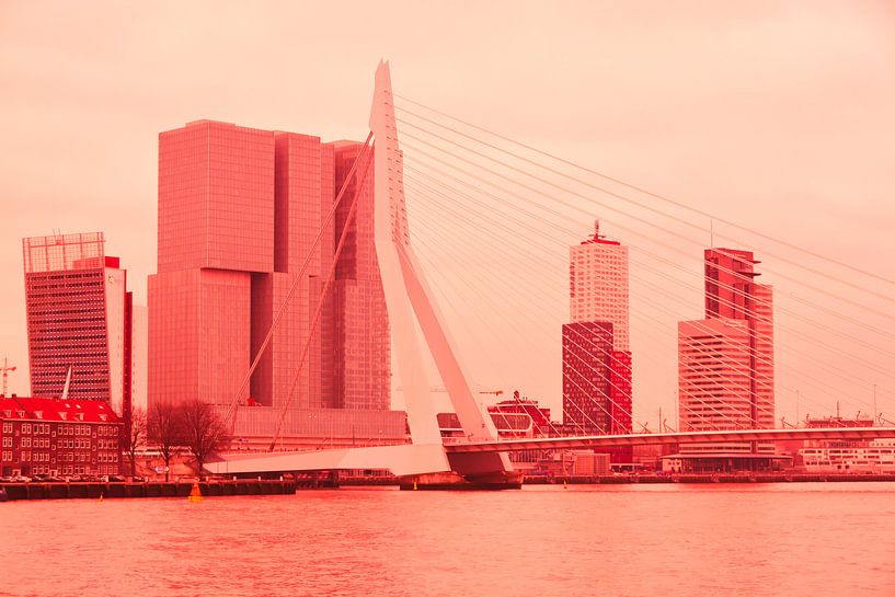 Rotterdam - Erasmusbrug en omgeving - in rode tinten van Ineke Duijzer