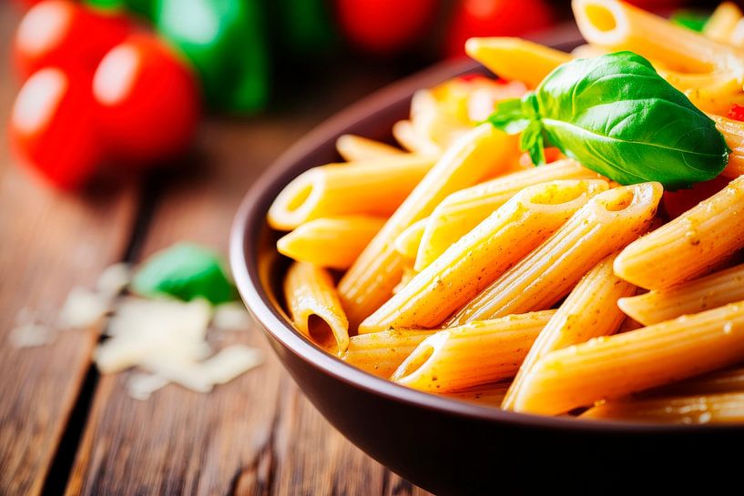Pasta in a flavoursome tomato sauce with basil by Poster Art Shop